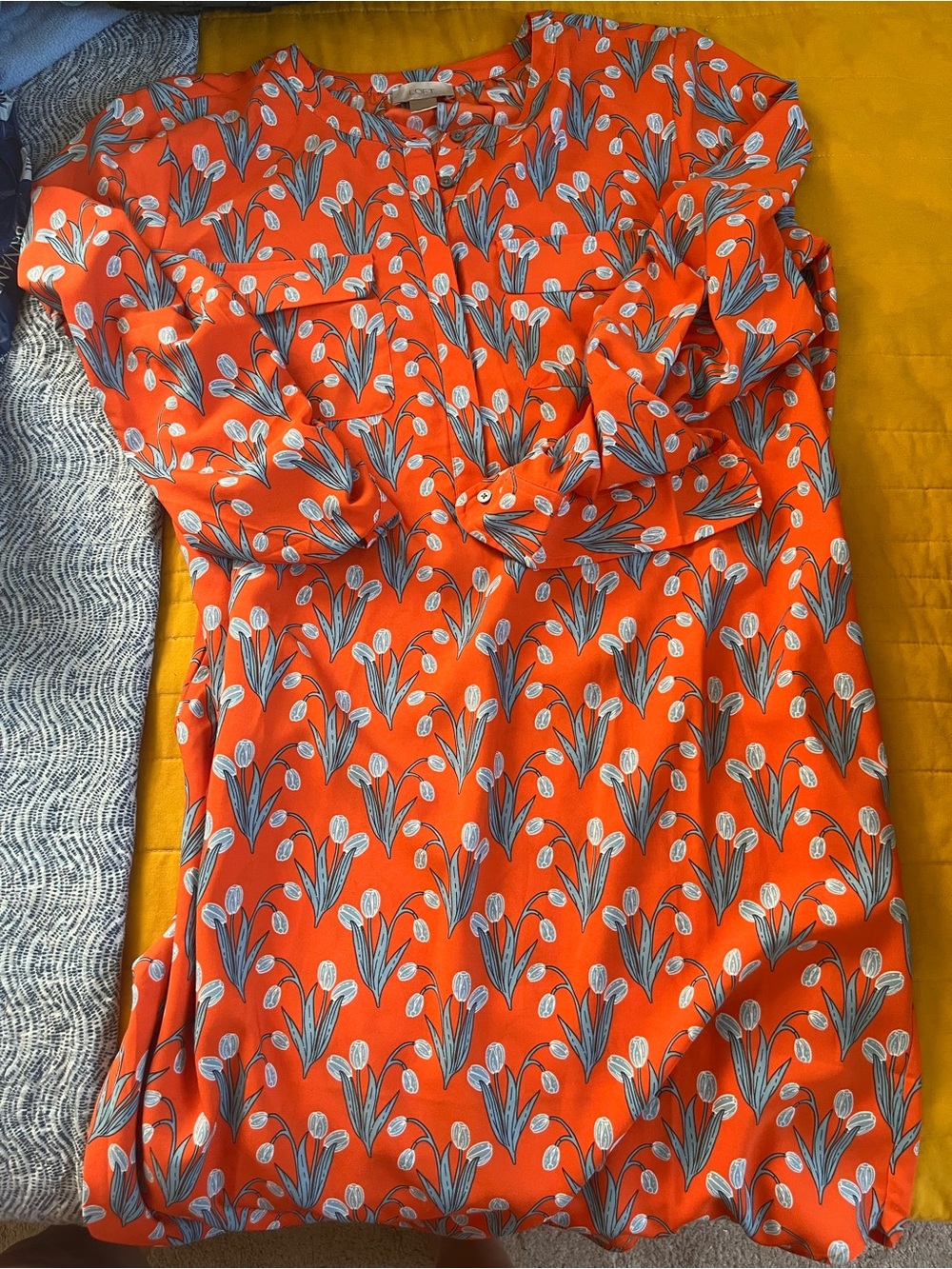 LOFT Orange Floral Midi Dress
